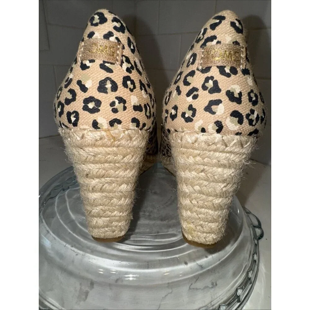 Toms Women Size 8 Michelle Cheetah Print Stacked Heel Slip On Wedge Peep Toe - Picture 8 of 14